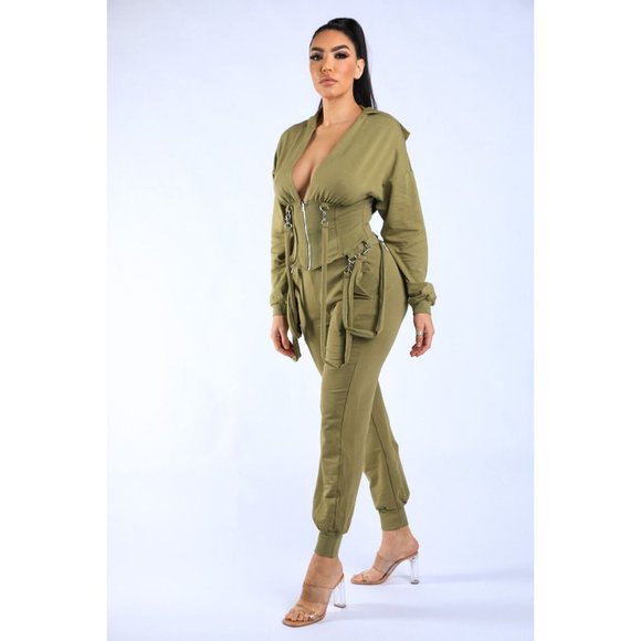 Women's Long Sleeve Zip-Up Strappy Terry Casual Hoodie Two-Piece Set Super Cute - Picture 8 of 12